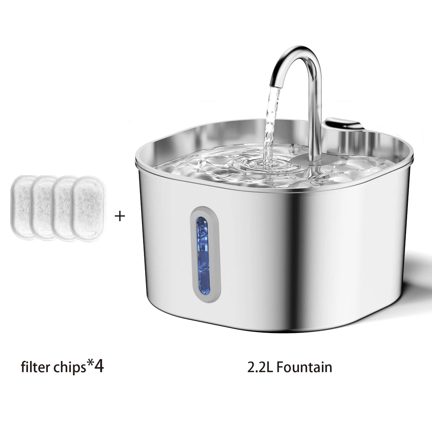 ZYFeeder 2.2L Automatic Cat Water Fountain Square Stainless Steel Pet Water Feeder Dog Water Fountain with window(No 5V 1A Plug) Trendycat