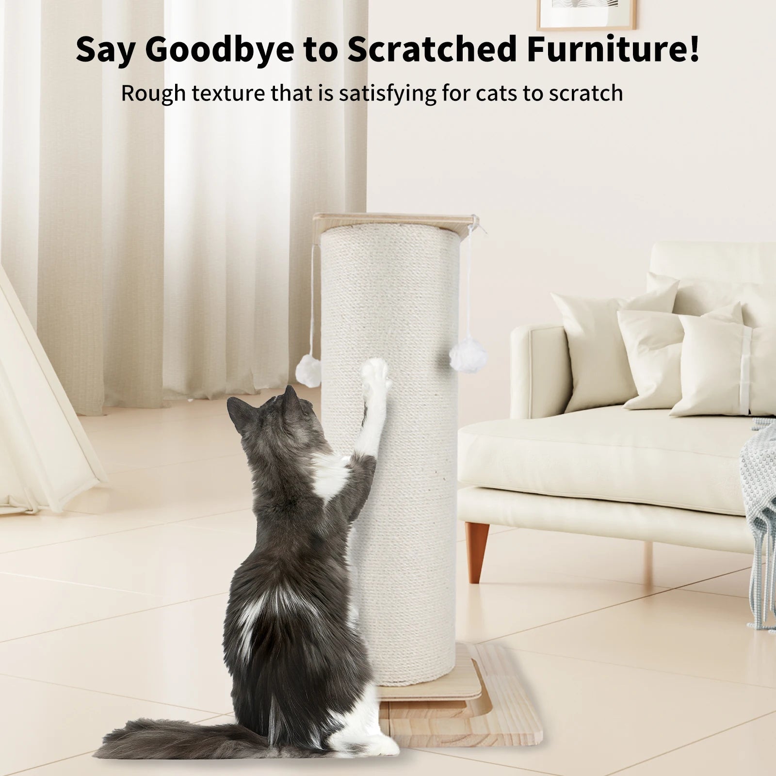 60cm/80cm Cat Scratch Board Cat Scratching Post With Hanging Ball Toy Cat Claw Board & Climbing Frame  Stabilize And Widen Base Trendycat
