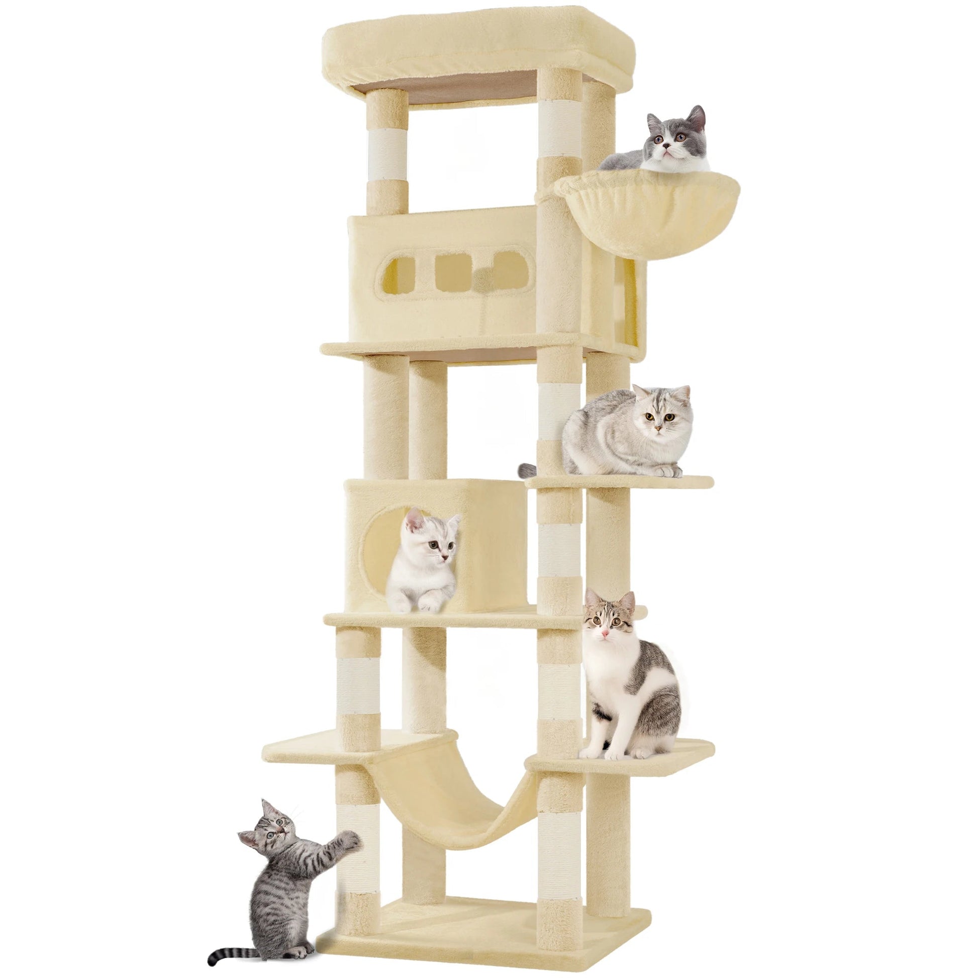 170 cm Large Cat Tree, Cat Tower for Maine Cat, Multi-Level Scratching Post with Large Perch, Washable Mat Trendycat