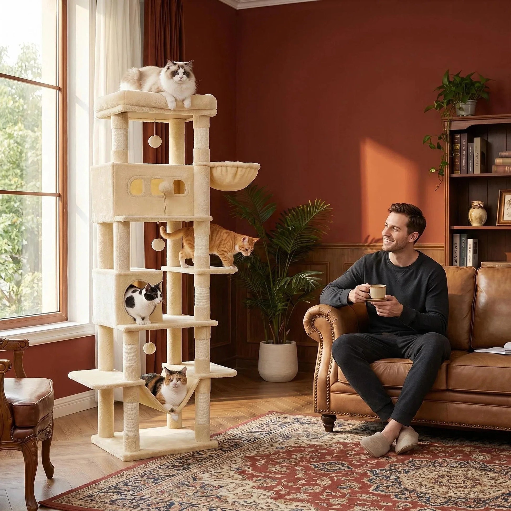 170 cm Large Cat Tree, Cat Tower for Maine Cat, Multi-Level Scratching Post with Large Perch, Washable Mat Trendycat