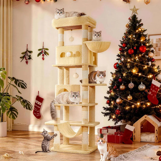 170 cm Large Cat Tree, Cat Tower for Maine Cat, Multi-Level Scratching Post with Large Perch, Washable Mat Trendycat