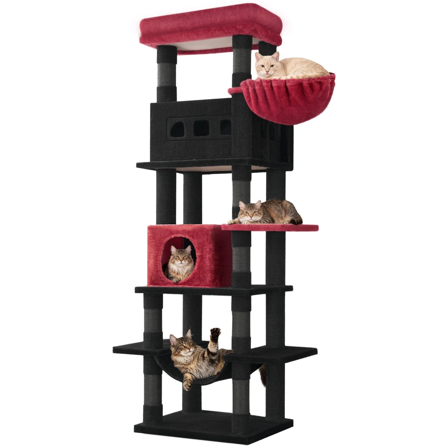 170 cm Large Cat Tree, Cat Tower for Maine Cat, Multi-Level Scratching Post with Large Perch, Washable Mat Trendycat