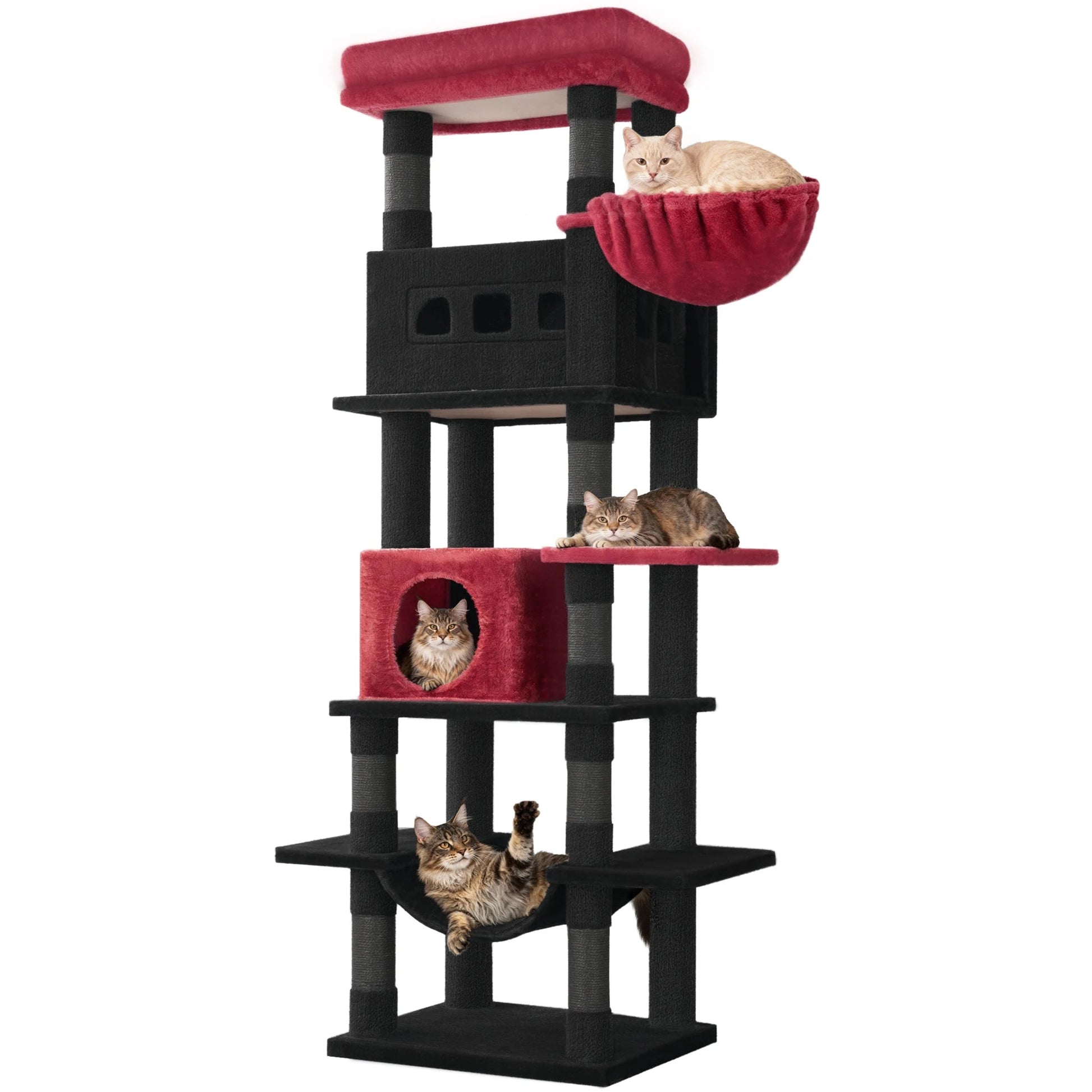 170 cm Large Cat Tree, Cat Tower for Maine Cat, Multi-Level Scratching Post with Large Perch, Washable Mat Trendycat