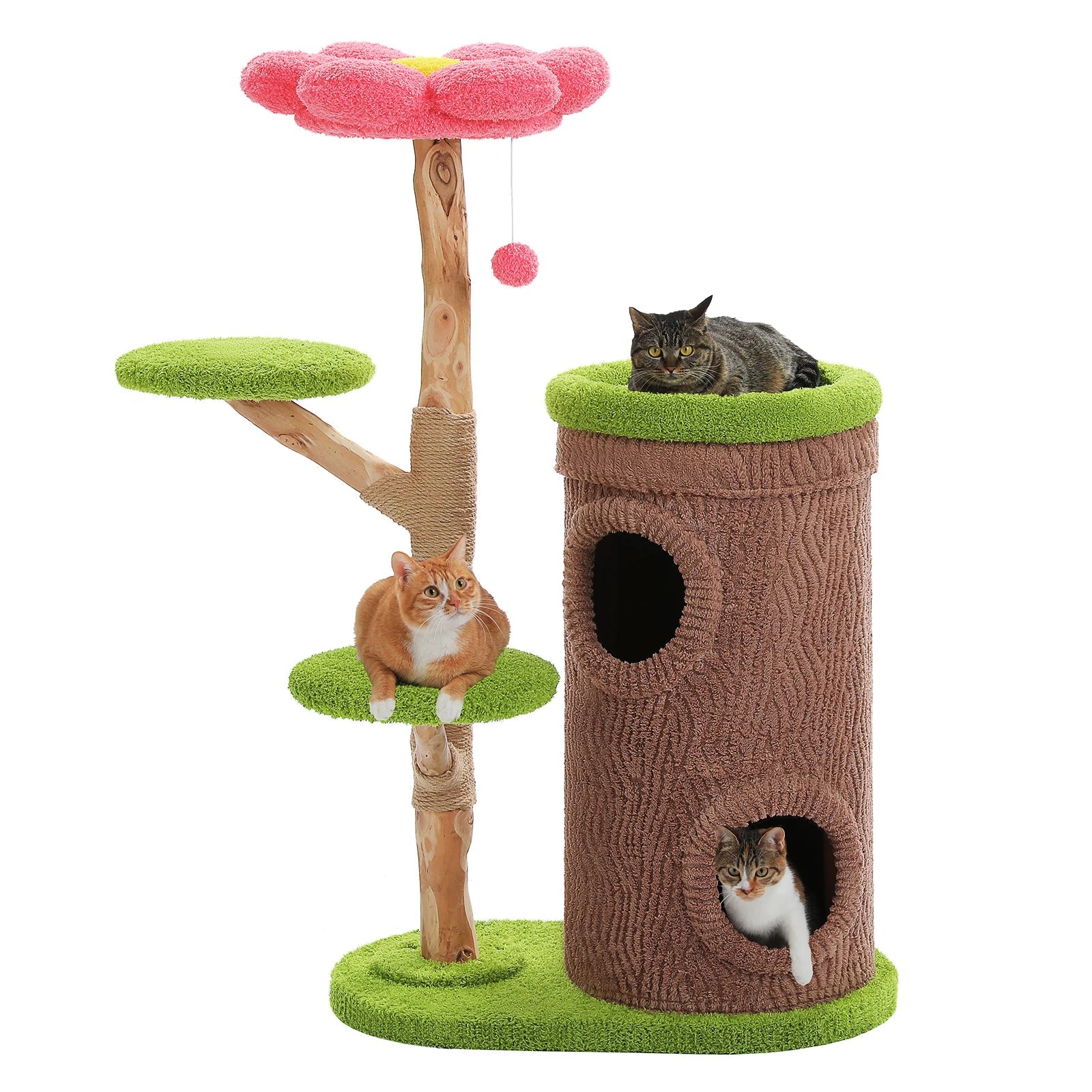 Large Cat Tree with 4 Spacious Condos Thick Scratching Post Flower Top Bed Tall Cat Tower for Indoor Luxury Cat House Bed Toys Trendycat