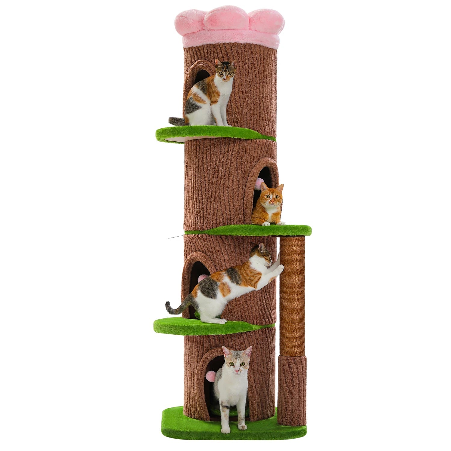 Large Cat Tree with 4 Spacious Condos Thick Scratching Post Flower Top Bed Tall Cat Tower for Indoor Luxury Cat House Bed Toys Trendycat
