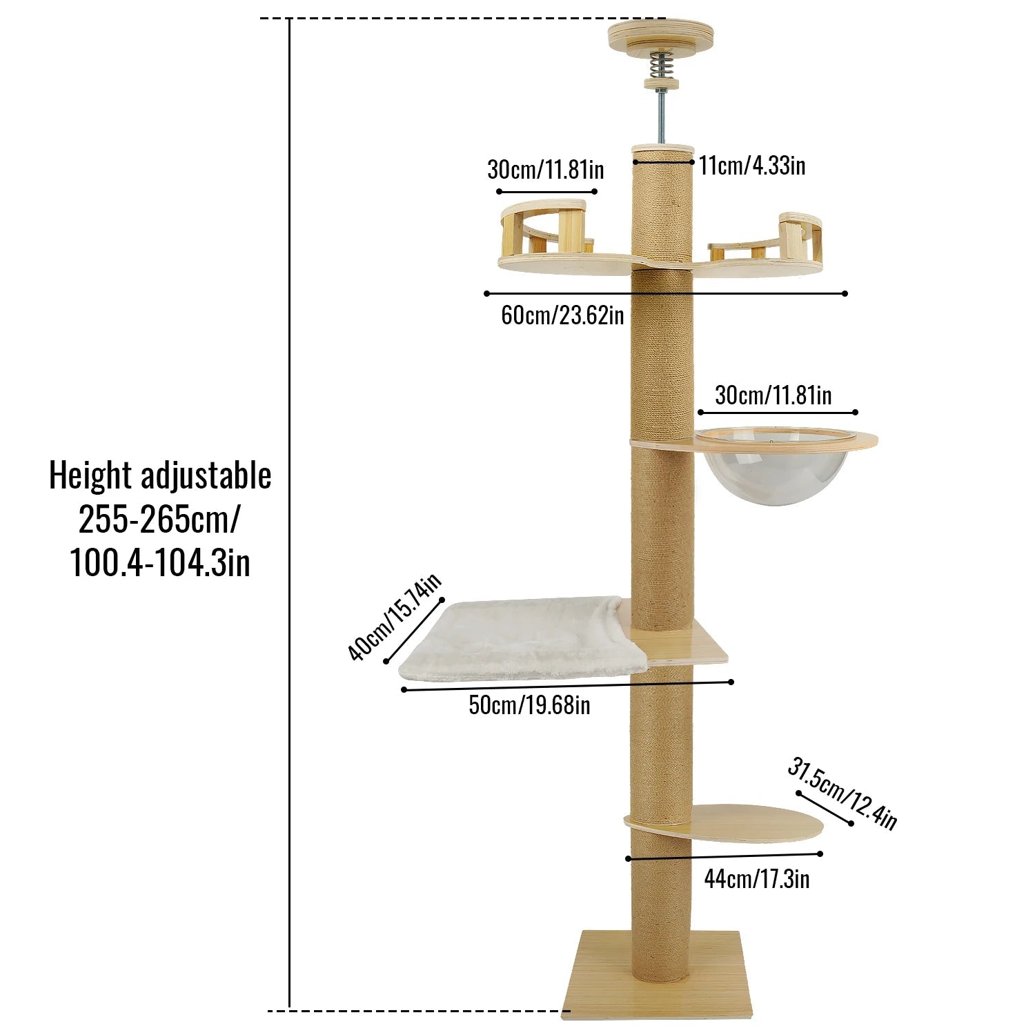 Minimalist Solid Wood Cat Tree, Multi-layer Platform Cat Climbing Frame, Spacious Cat Nest Sisal Scratching Post Pine Stable Base Indoor Pet Furniture Trendycat