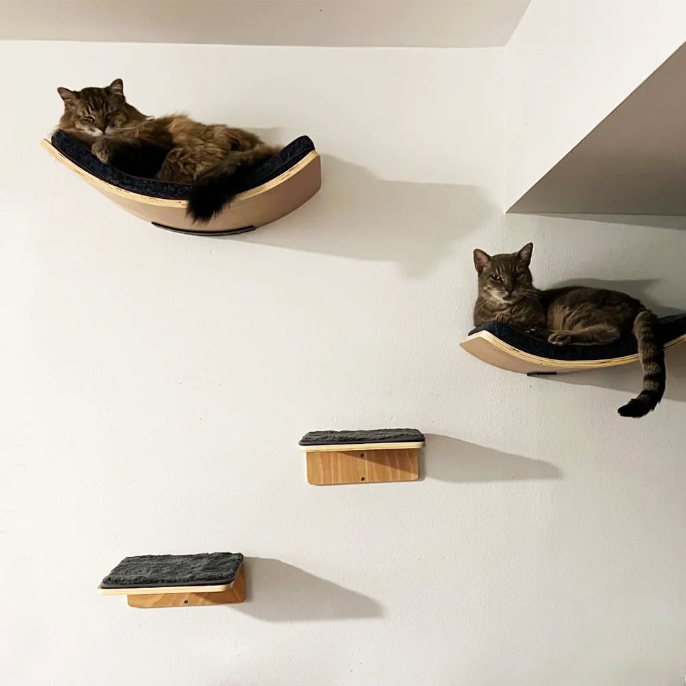 Cat Wall Shelves Curved Hammock Bed Steps with Cushions Cat Furniture for Sleeping Playing Climbing Contoured Cat Rack Supplies Trendycat
