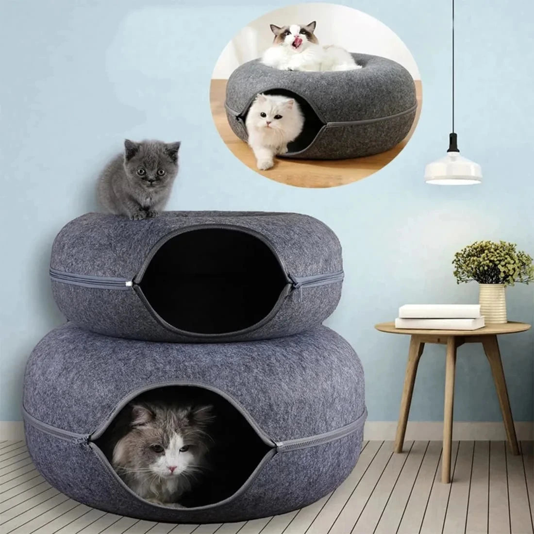 Interactive Round Small Cat Tunnel Nest Felt Kittens Bed House Scratcher Cat Donut Sleeping Pet Toy for Cats Trendycat