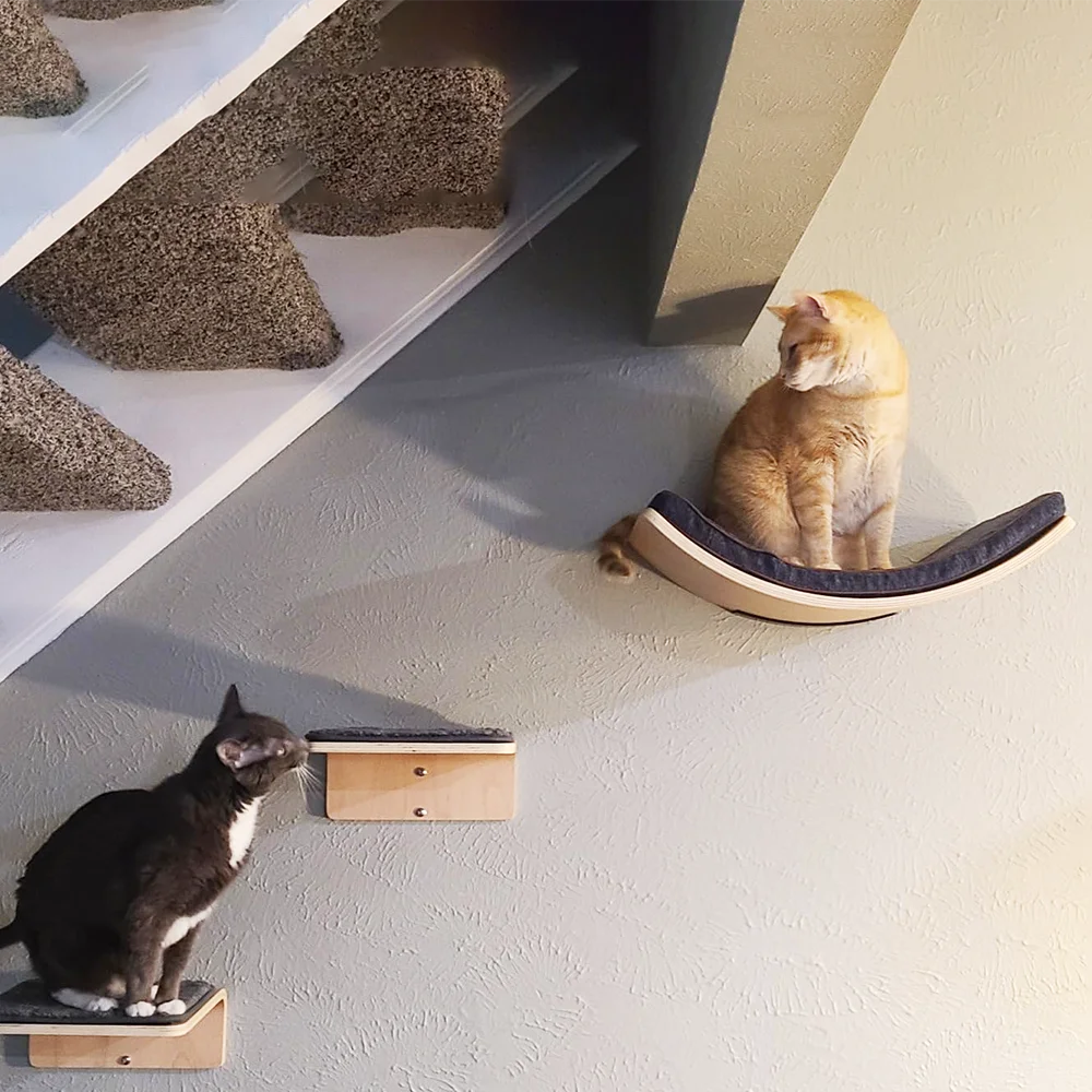 Cat Wall Shelves Curved Hammock Bed Steps with Cushions Cat Furniture for Sleeping Playing Climbing Contoured Cat Rack Supplies Trendycat