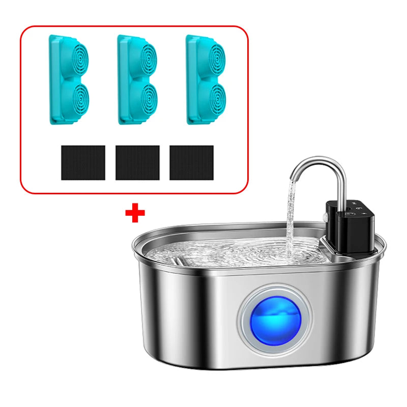 ROJECO 3.2L Stainless Steel Cat Water Fountain Wireless Sensor Smart Automatic Dog Water Dispenser Drinking Fountain 4000mAh Trendycat