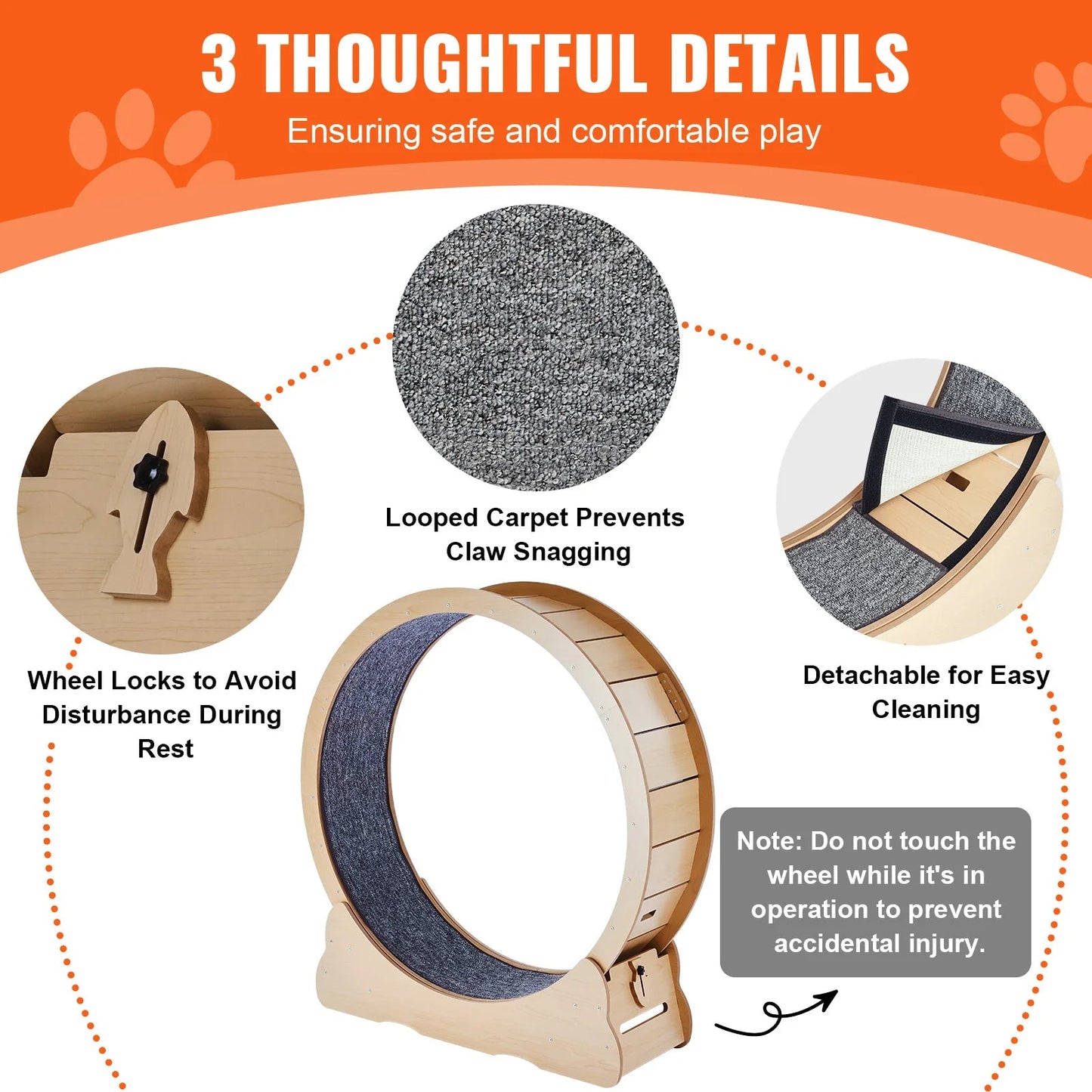 SucceBuy Wooden Cat Exercise Wheel Large Cat Treadmill Wheel for Indoor Cat Running Wheel with Detachable Carpet& Cat Teaser Trendycat