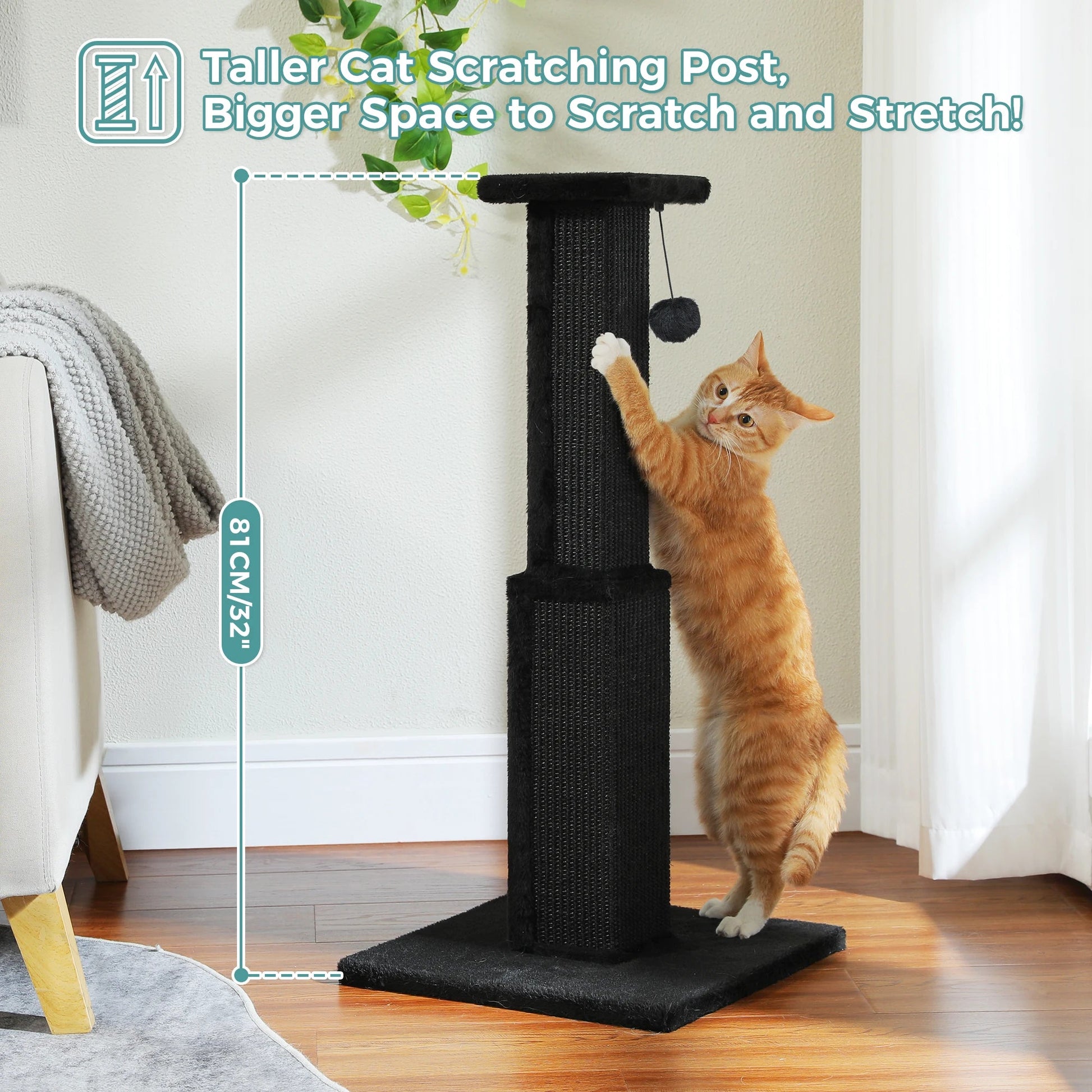 Large Cat Scratching Post for Indoor Cats Adults Ultimate Scratch Post with Woven Sisal Dangling Ball Tall Cat Scratcher Cat Toy Trendycat