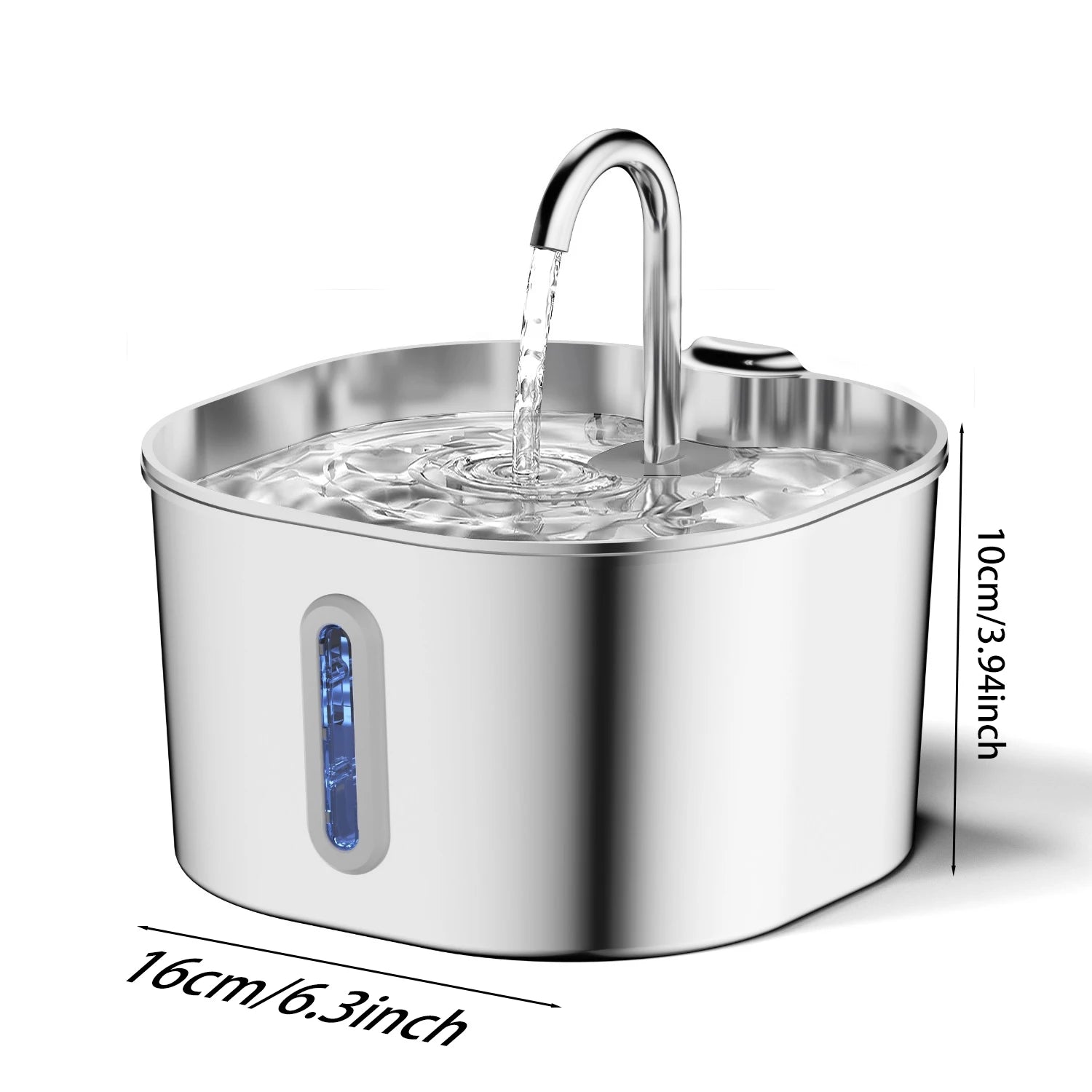 ZYFeeder 2.2L Automatic Cat Water Fountain Square Stainless Steel Pet Water Feeder Dog Water Fountain with window（No 5V 1A Plug） Trendycat