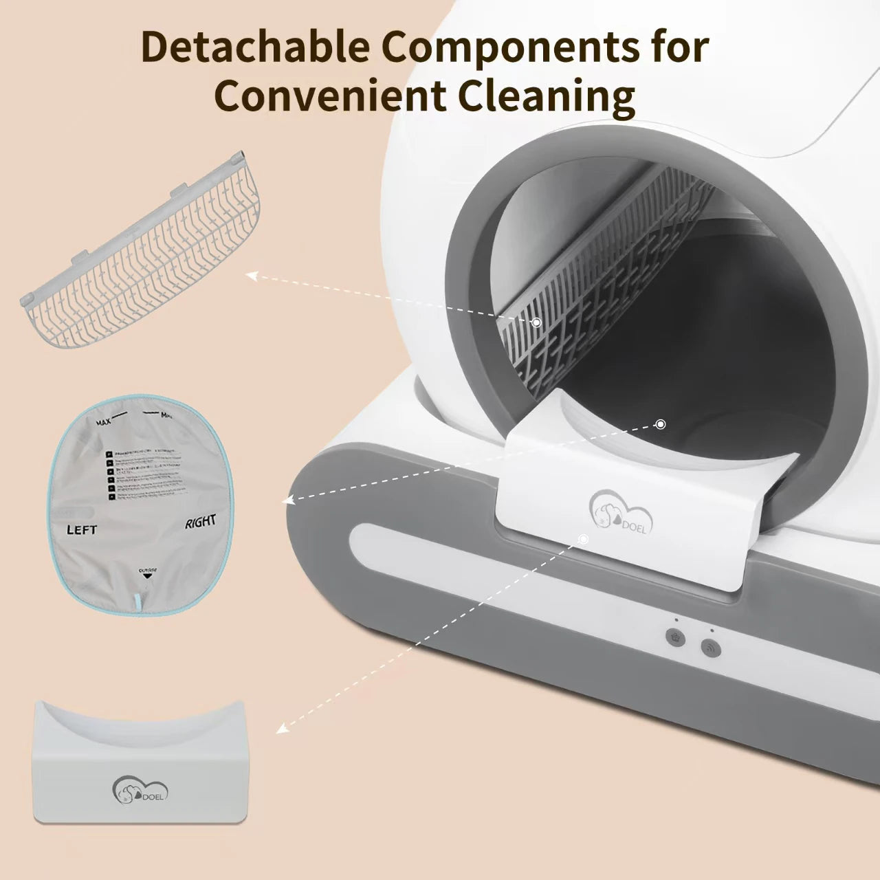 DOEL 65L Self-Cleaning Cat Litter Box App Control, ONLY Supports 2.4G WiFi w/Litter Mat&Trash Bags, Fit for Tofu & Mixed Litter Trendycat