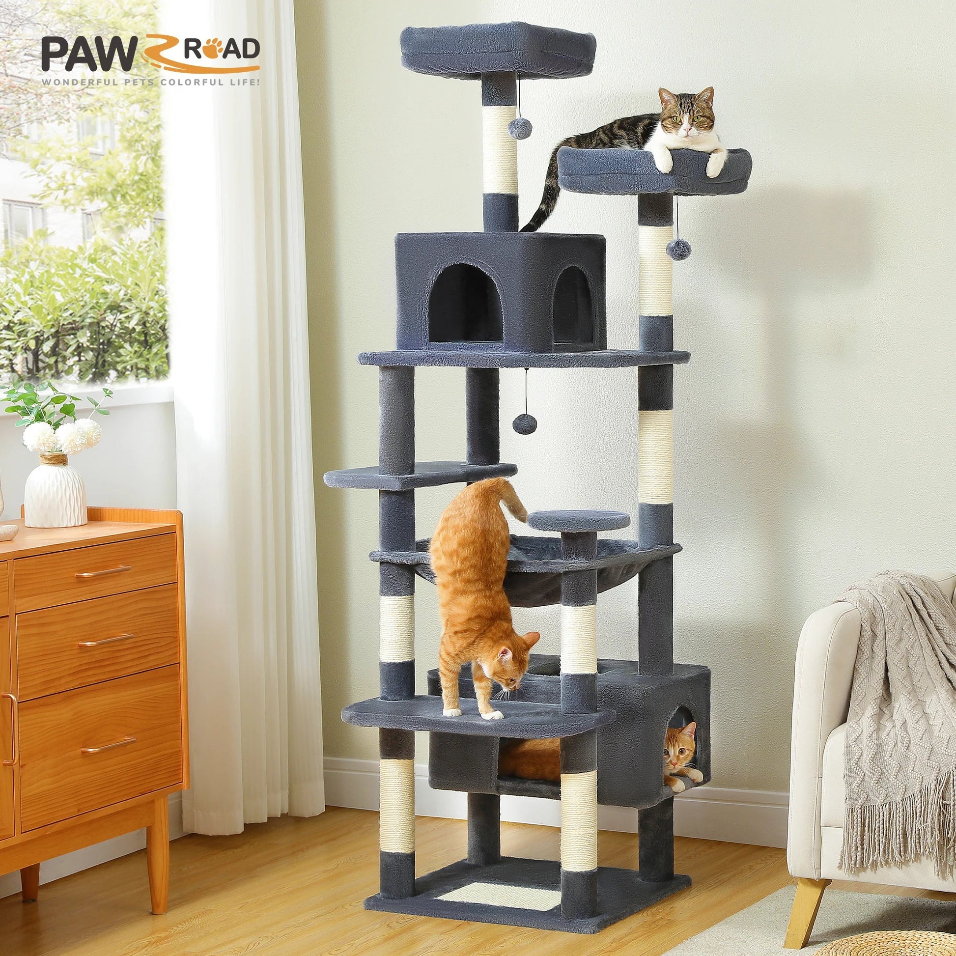 Large Cat Tree and Tower for Indoor Cats With Sisal-Covered Scratching Posts Spacious Hammock Padded Perches and Condos Cat Toys Trendycat