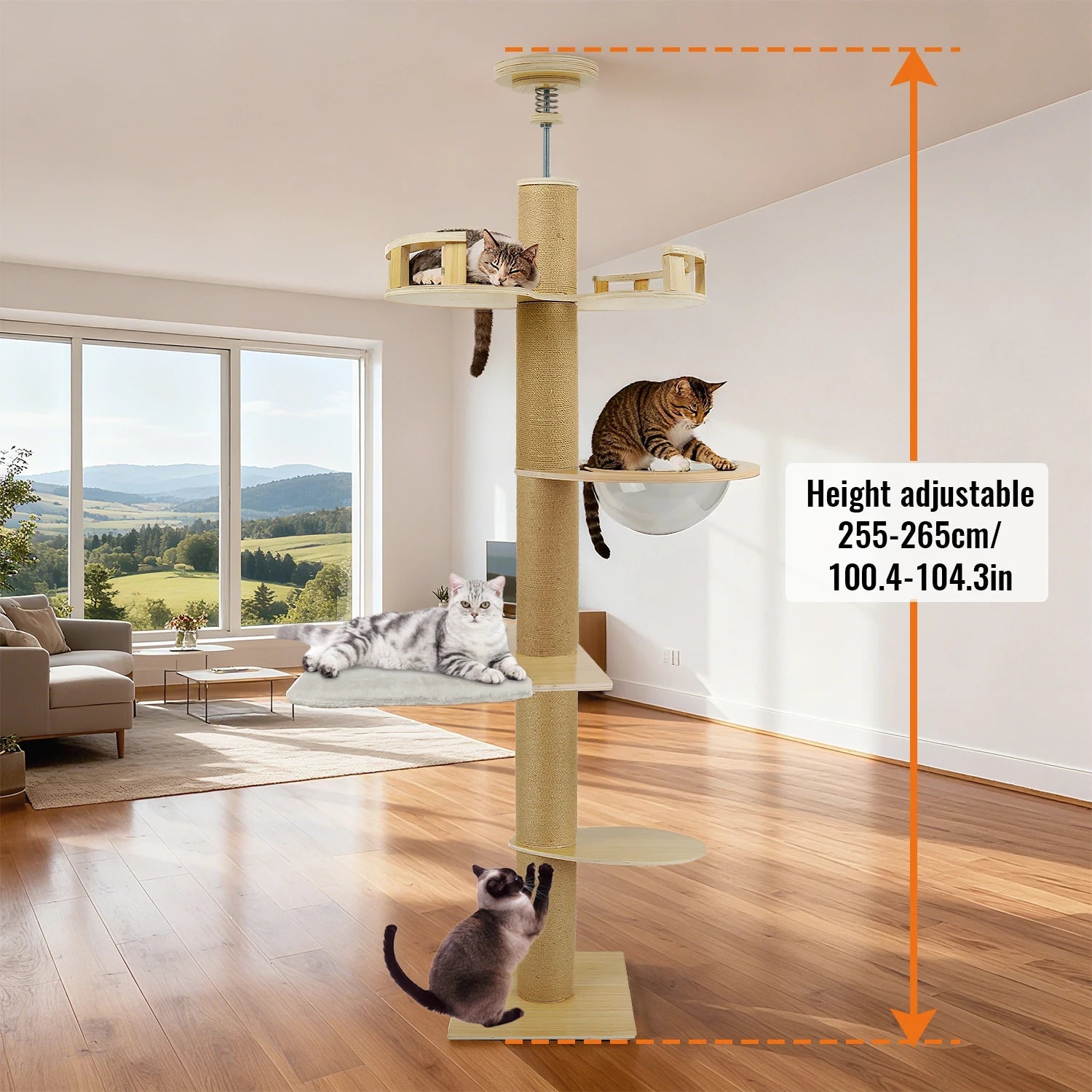 Minimalist Solid Wood Cat Tree, Multi-layer Platform Cat Climbing Frame, Spacious Cat Nest Sisal Scratching Post Pine Stable Base Indoor Pet Furniture Trendycat
