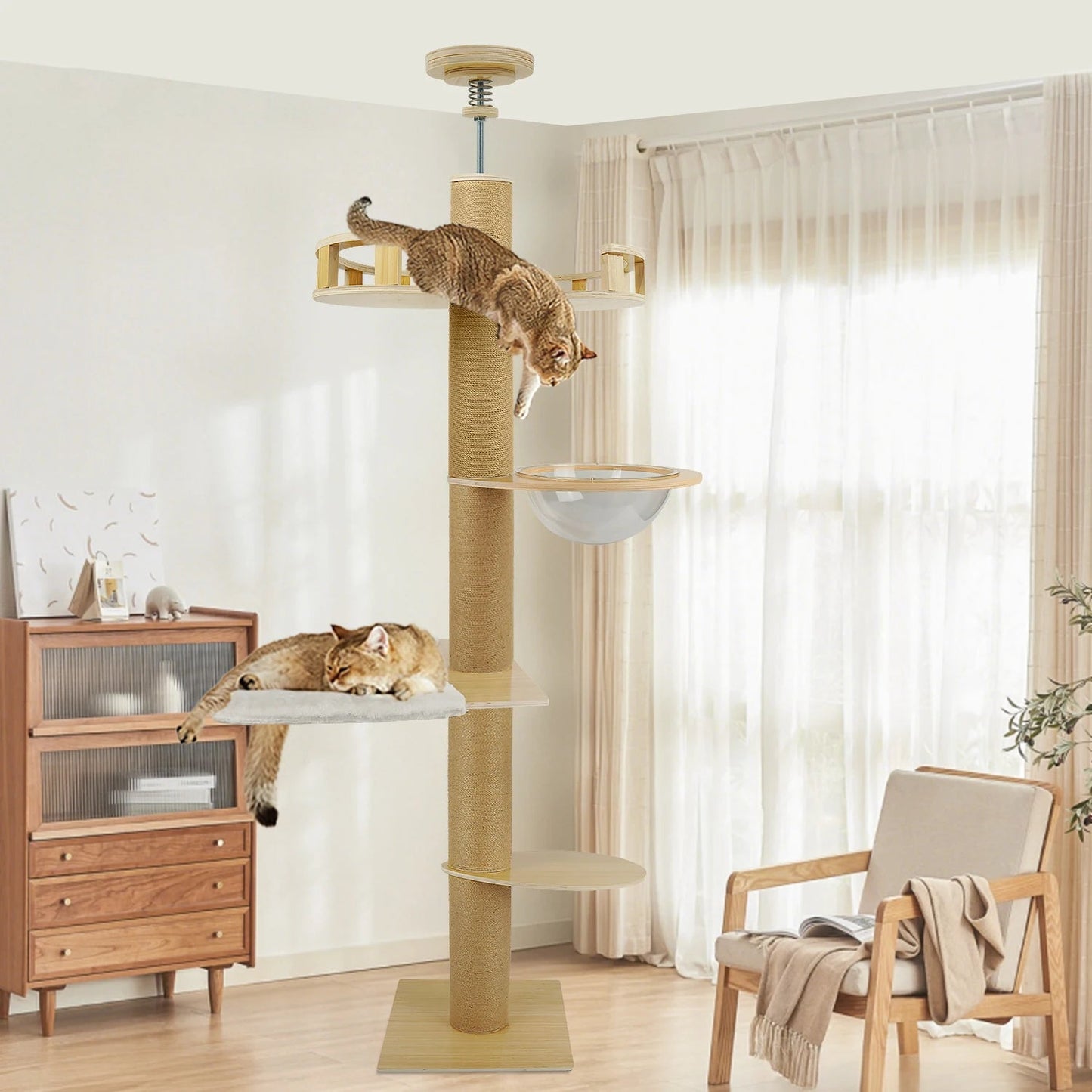 Minimalist Solid Wood Cat Tree, Multi-layer Platform Cat Climbing Frame, Spacious Cat Nest Sisal Scratching Post Pine Stable Base Indoor Pet Furniture Trendycat