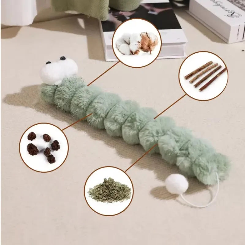 Cat Plush Chew Toy Soft Bite Stick Catnip Kitten Toy Cushion Caterpillar Cat Pillow Teaser Stick Interactive Cat Toy Supplies Trendycat