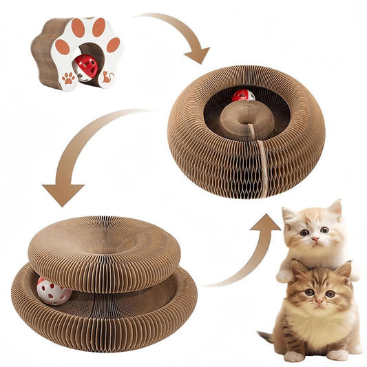 Foldable Cat Scratcher with Bell & Catnip - Multi-Level Cardboard Toy for Kittens, Durable Claw Sharpener Trendycat