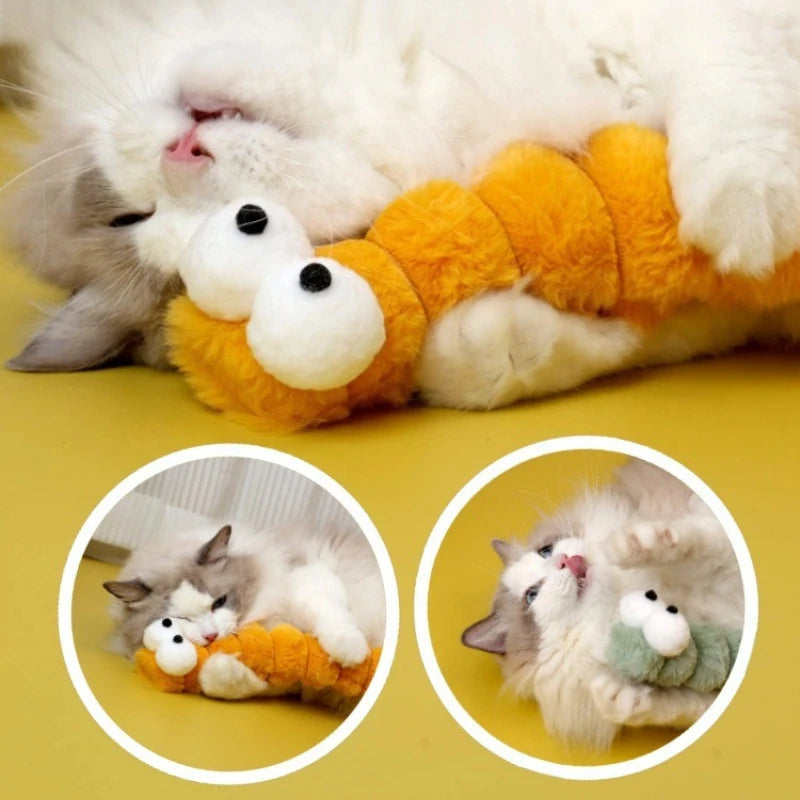 Cat Plush Chew Toy Soft Bite Stick Catnip Kitten Toy Cushion Caterpillar Cat Pillow Teaser Stick Interactive Cat Toy Supplies Trendycat