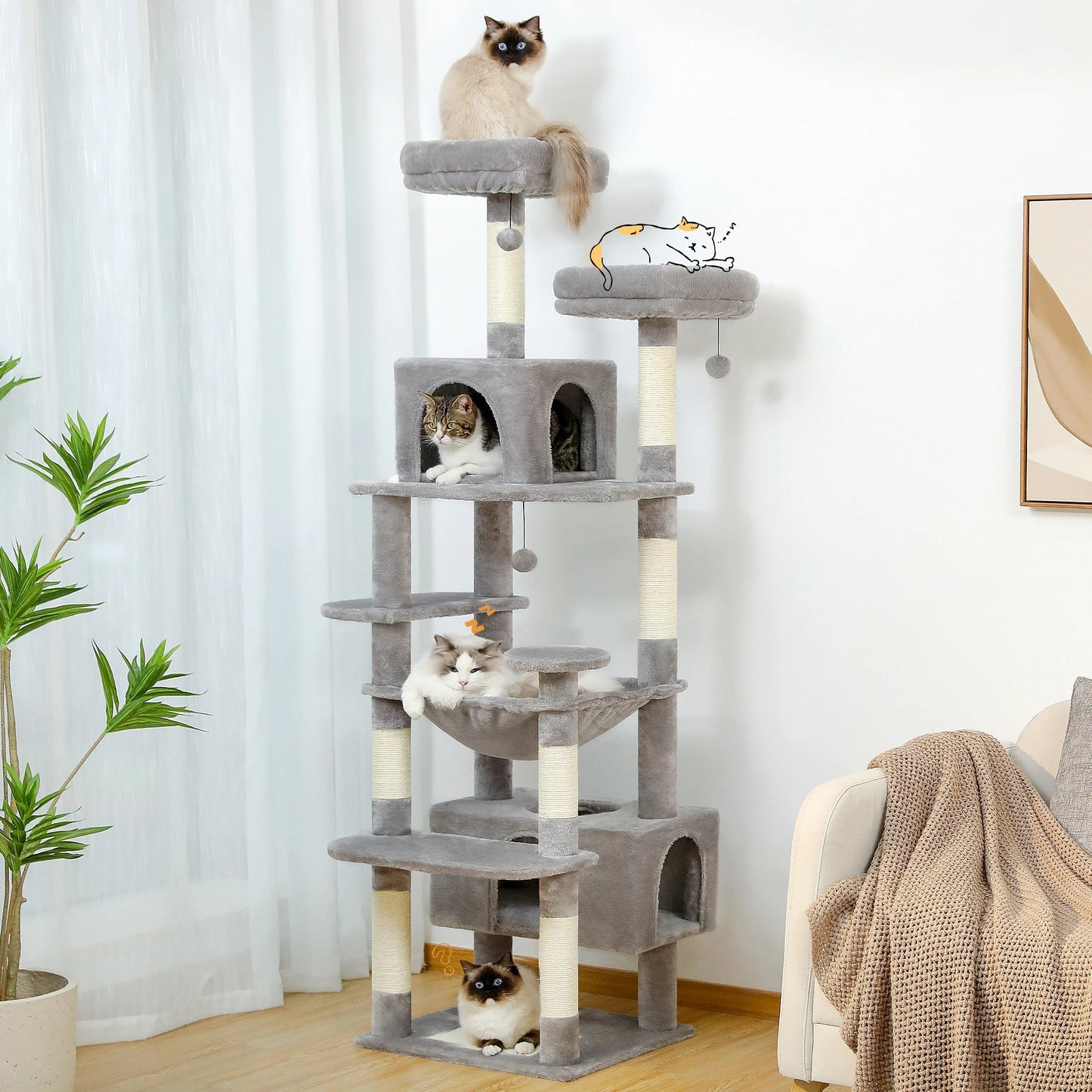 Large Cat Tree and Tower for Indoor Cats With Sisal-Covered Scratching Posts Spacious Hammock Padded Perches and Condos Cat Toys Trendycat