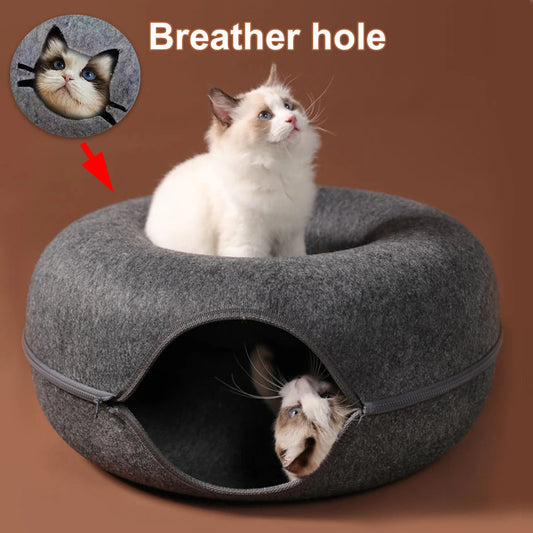 Interactive Round Small Cat Tunnel Nest Felt Kittens Bed House Scratcher Cat Donut Sleeping Pet Toy for Cats Trendycat