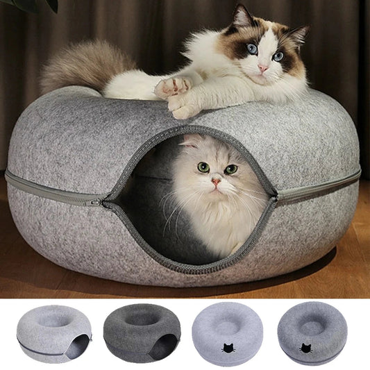Interactive Round Small Cat Tunnel Nest Felt Kittens Bed House Scratcher Cat Donut Sleeping Pet Toy for Cats Trendycat