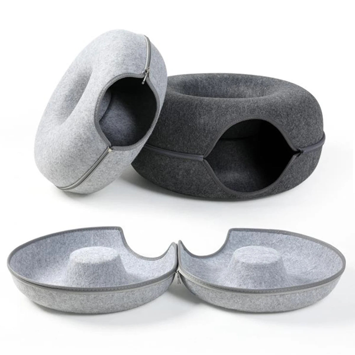Interactive Round Small Cat Tunnel Nest Felt Kittens Bed House Scratcher Cat Donut Sleeping Pet Toy for Cats Trendycat