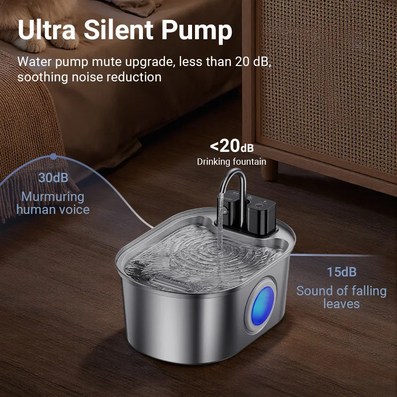 ROJECO 3.2L Stainless Steel Cat Water Fountain Wireless Sensor Smart Automatic Dog Water Dispenser Drinking Fountain 4000mAh Trendycat