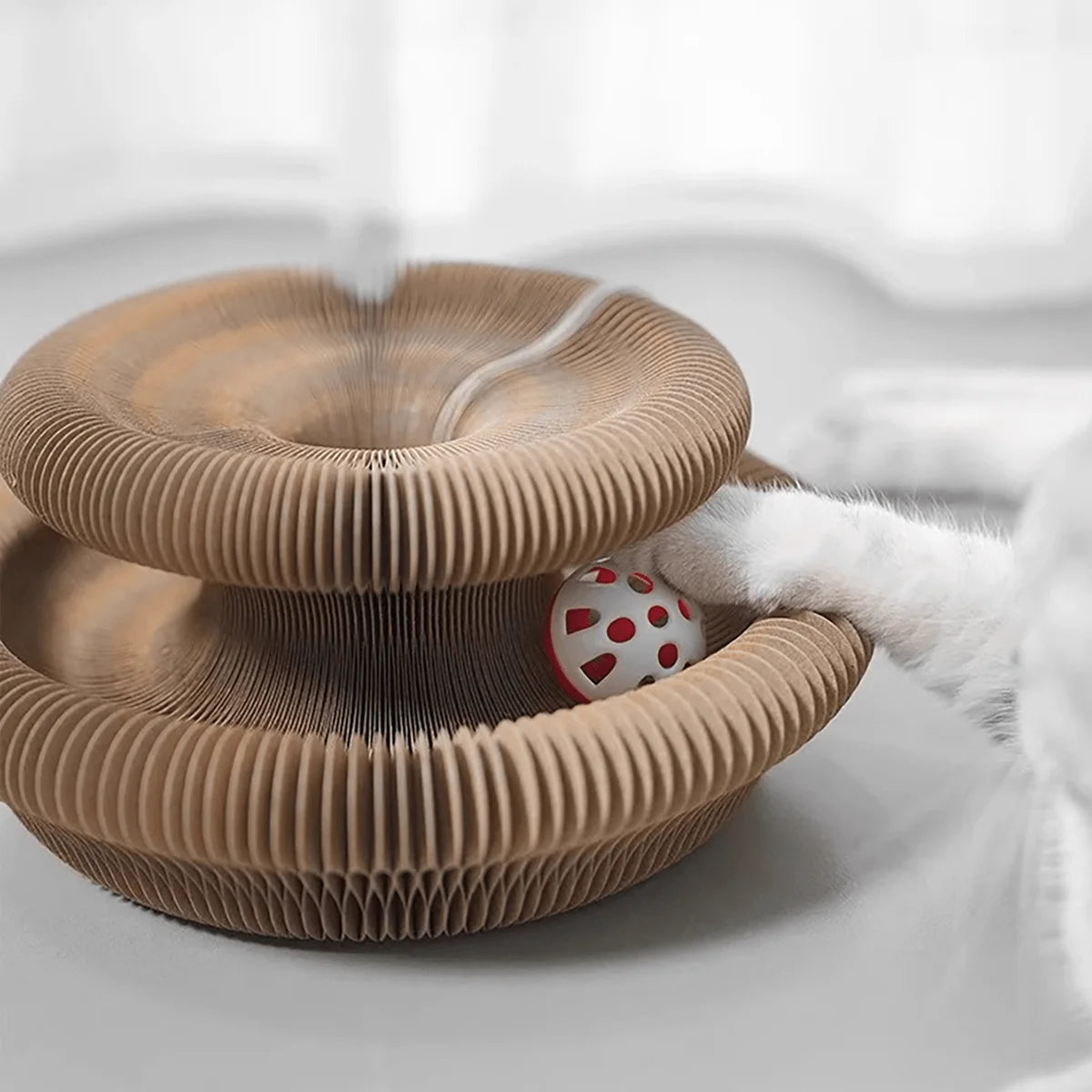 Foldable Cat Scratcher with Bell & Catnip - Multi-Level Cardboard Toy for Kittens, Durable Claw Sharpener Trendycat