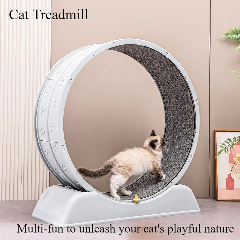 Cat Running Exercise Wheel Treadmill, Ultra-Quiet Wooden Cat Training Toy with Locking Mechanism, Removable Carpet, 76 cm Trendycat