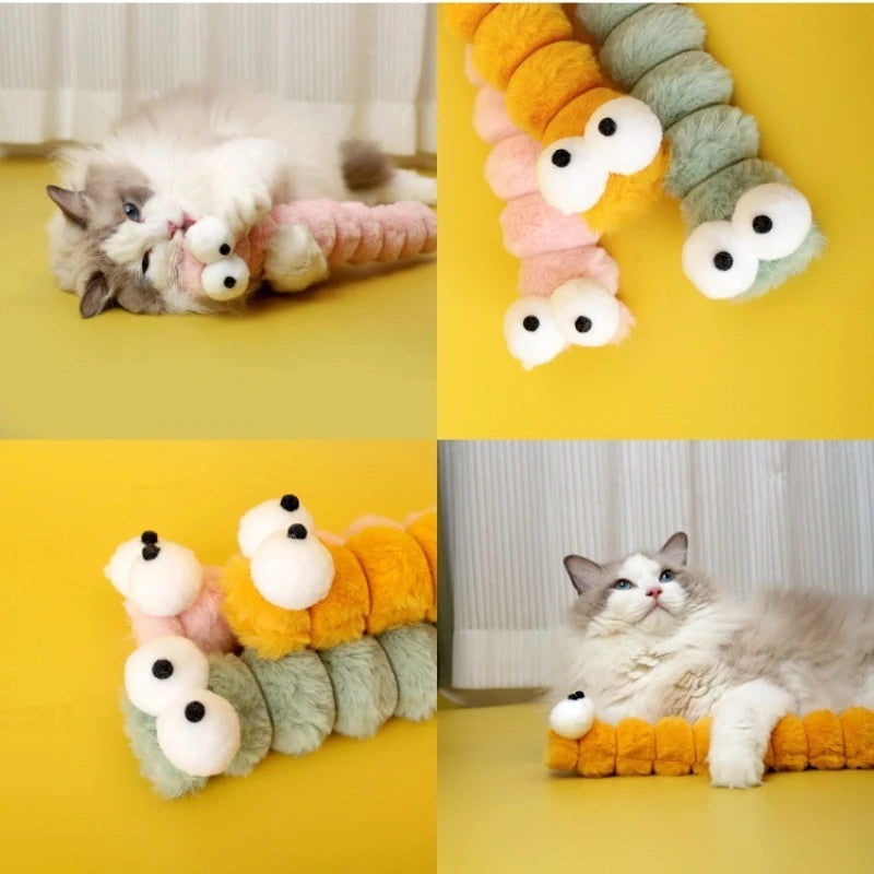 Cat Plush Chew Toy Soft Bite Stick Catnip Kitten Toy Cushion Caterpillar Cat Pillow Teaser Stick Interactive Cat Toy Supplies Trendycat