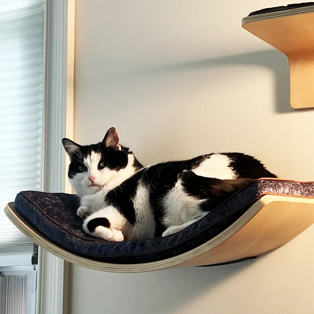 Cat Wall Shelves Curved Hammock Bed Steps with Cushions Cat Furniture for Sleeping Playing Climbing Contoured Cat Rack Supplies Trendycat