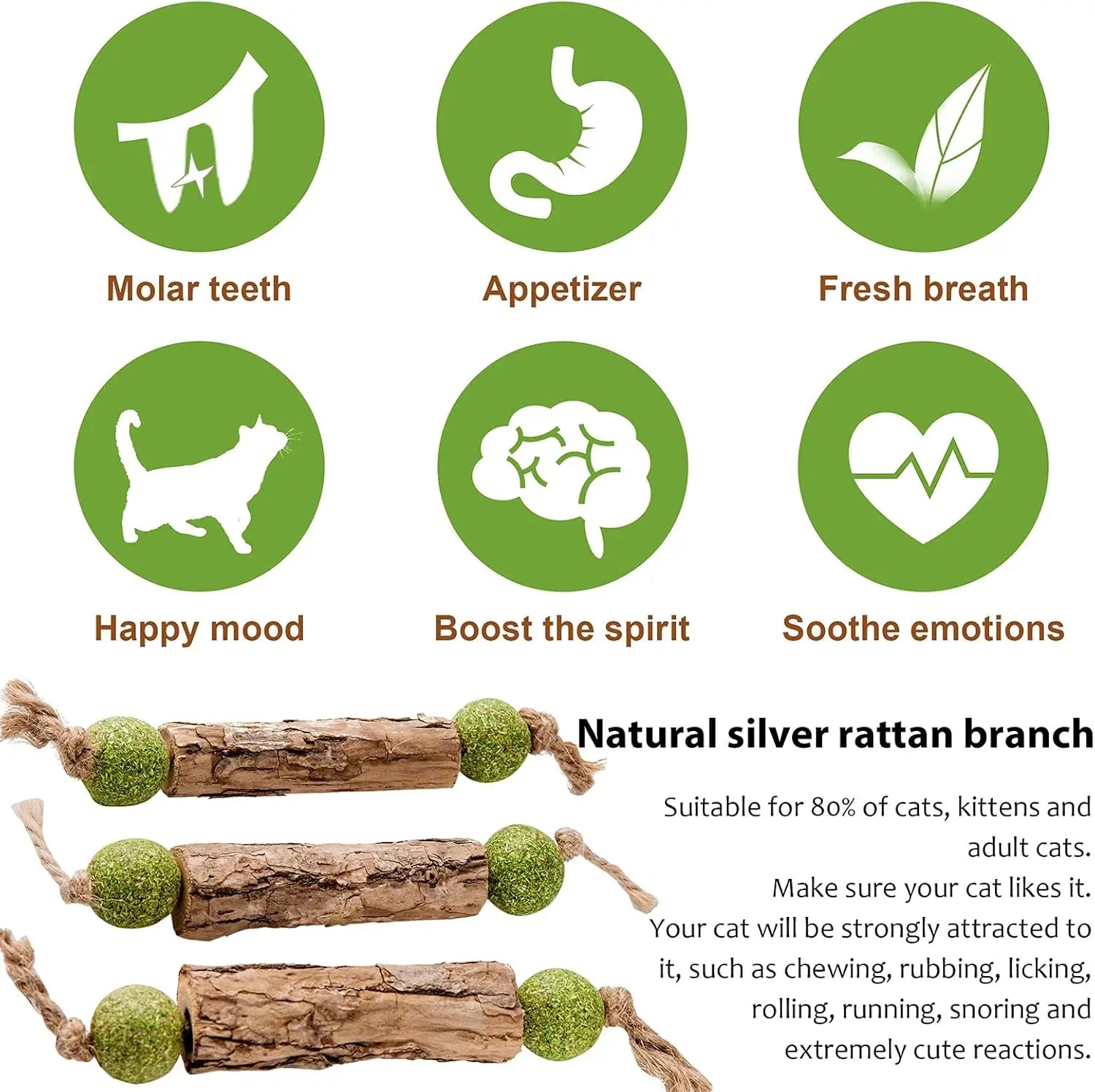 1pc Cat Cleaning Teeth Pure Natural Catnip Cat Molar Toothpaste Stick Silvervine Actinidia Fruit Matatabi Cat Snack Stick Trendycat