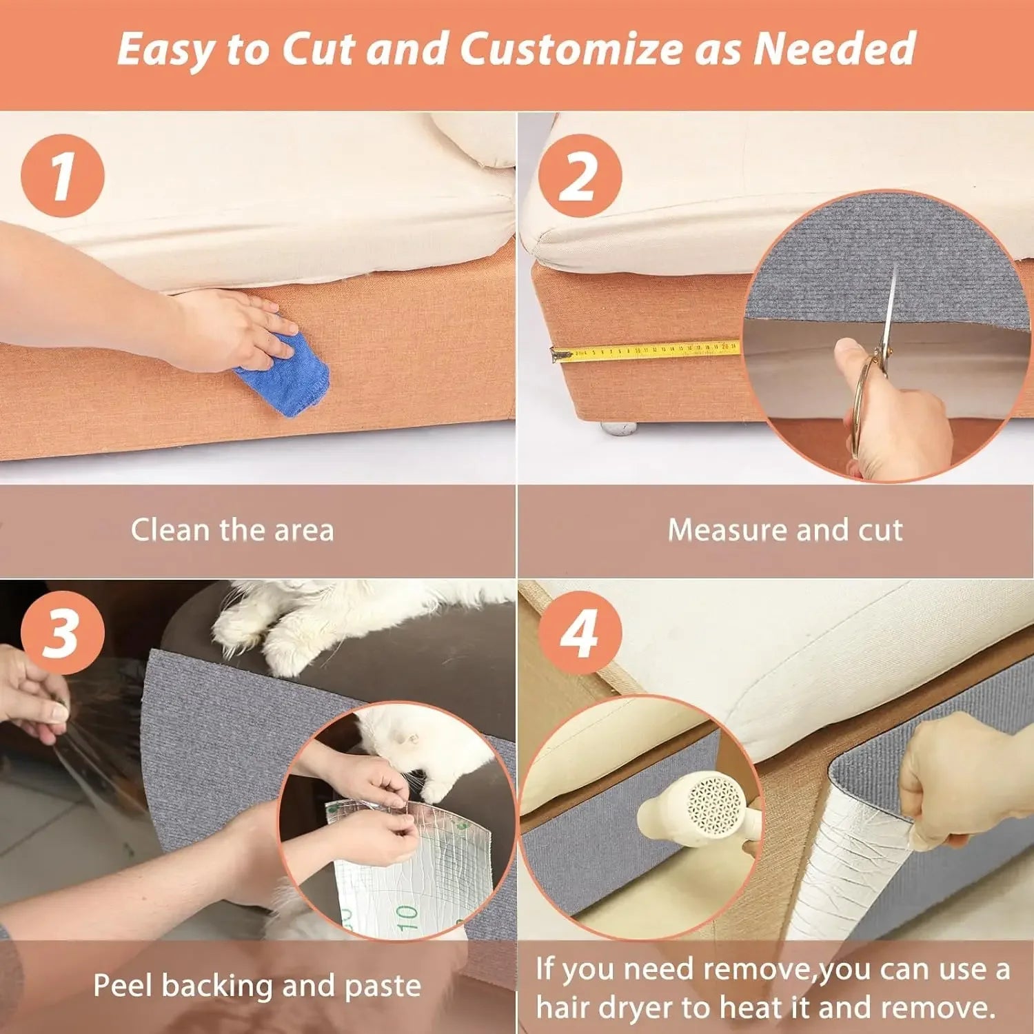 Cat Scratching Mat Self-Adhesive Trimmable Carpet Cat Scratching Post Carpet for Anti-scratching Sofa Furniture Protection Trendycat