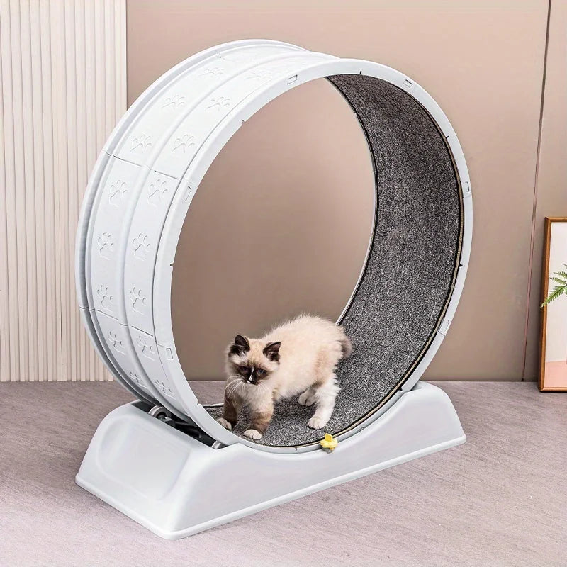 Cat Running Exercise Wheel Treadmill, Ultra-Quiet Wooden Cat Training Toy with Locking Mechanism, Removable Carpet, 76 cm Trendycat