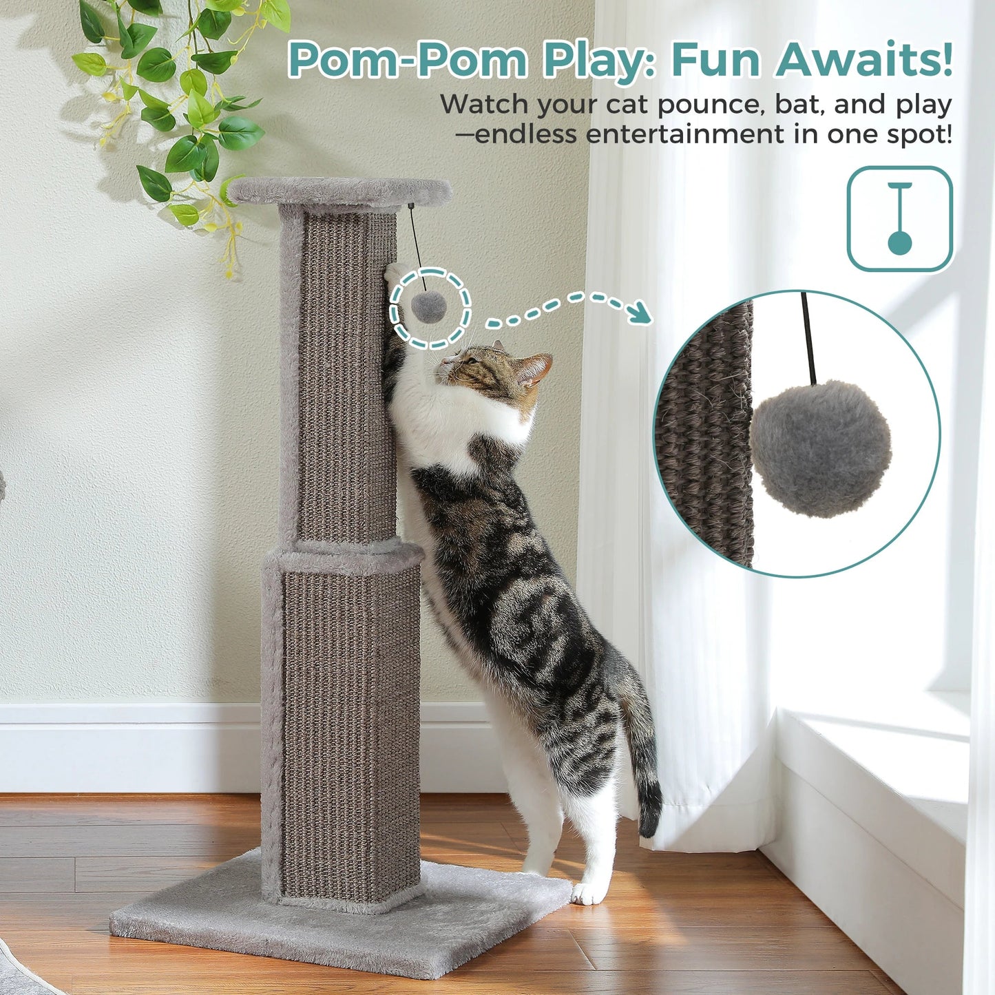 Large Cat Scratching Post for Indoor Cats Adults Ultimate Scratch Post with Woven Sisal Dangling Ball Tall Cat Scratcher Cat Toy Trendycat