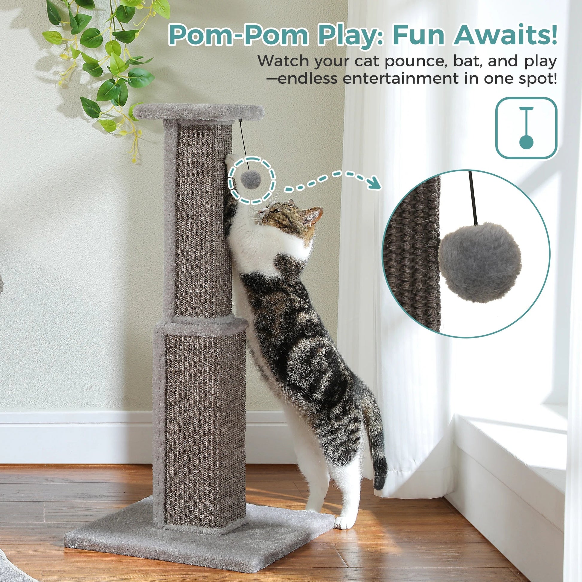 Large Cat Scratching Post for Indoor Cats Adults Ultimate Scratch Post with Woven Sisal Dangling Ball Tall Cat Scratcher Cat Toy Trendycat