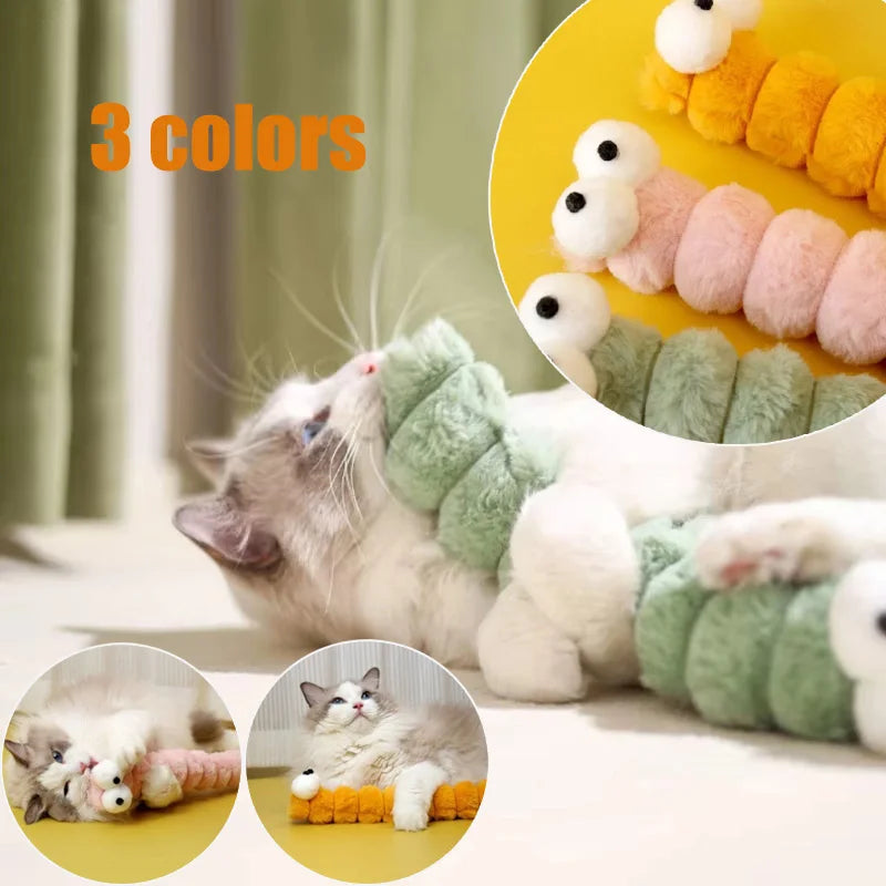 Cat Plush Chew Toy Soft Bite Stick Catnip Kitten Toy Cushion Caterpillar Cat Pillow Teaser Stick Interactive Cat Toy Supplies Trendycat