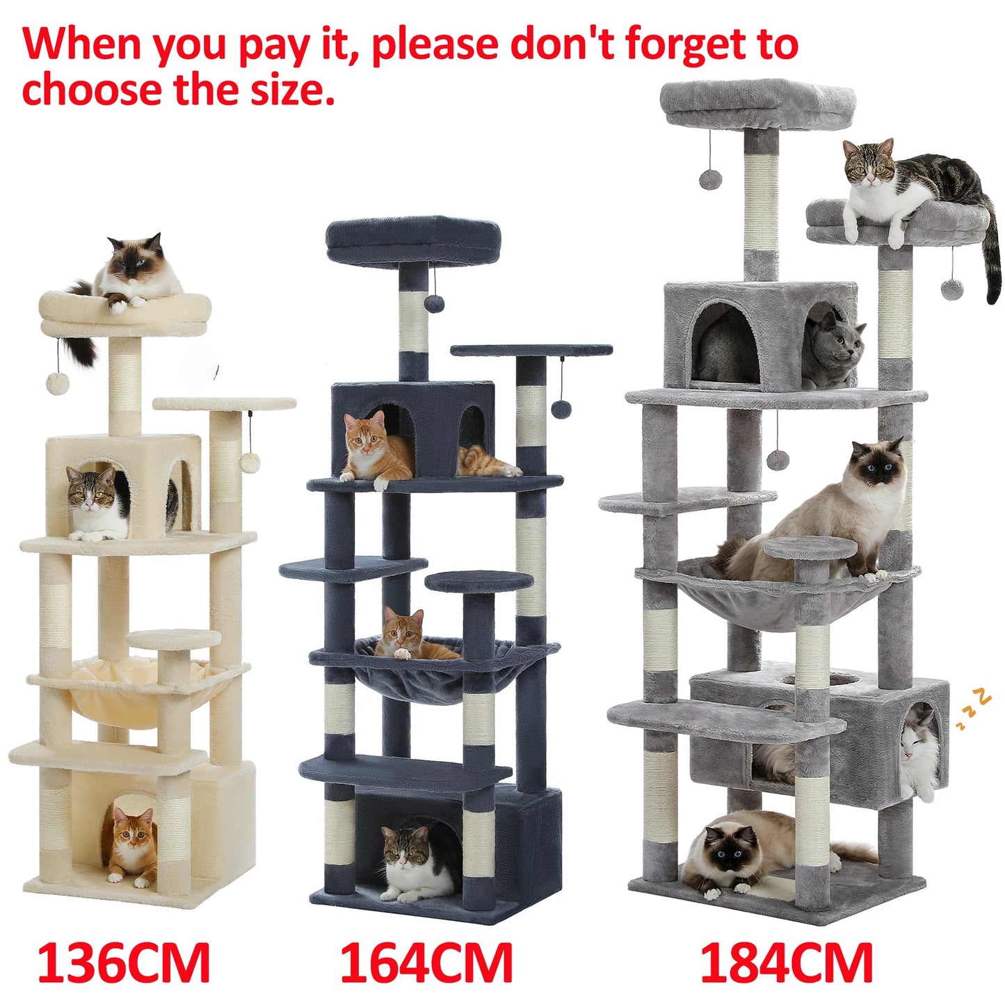 Large Cat Tree and Tower for Indoor Cats With Sisal-Covered Scratching Posts Spacious Hammock Padded Perches and Condos Cat Toys Trendycat