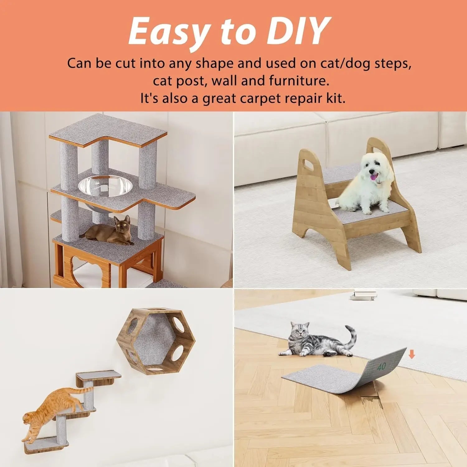 Cat Scratching Mat Self-Adhesive Trimmable Carpet Cat Scratching Post Carpet for Anti-scratching Sofa Furniture Protection Trendycat
