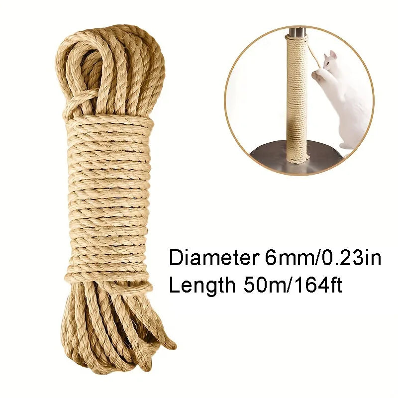 33/66/164ft Natural Sisal Rope Cat Scratcher Rope Tree Scratching DIY Toy Paw Claw Furniture Protector Scratching Post Trendycat