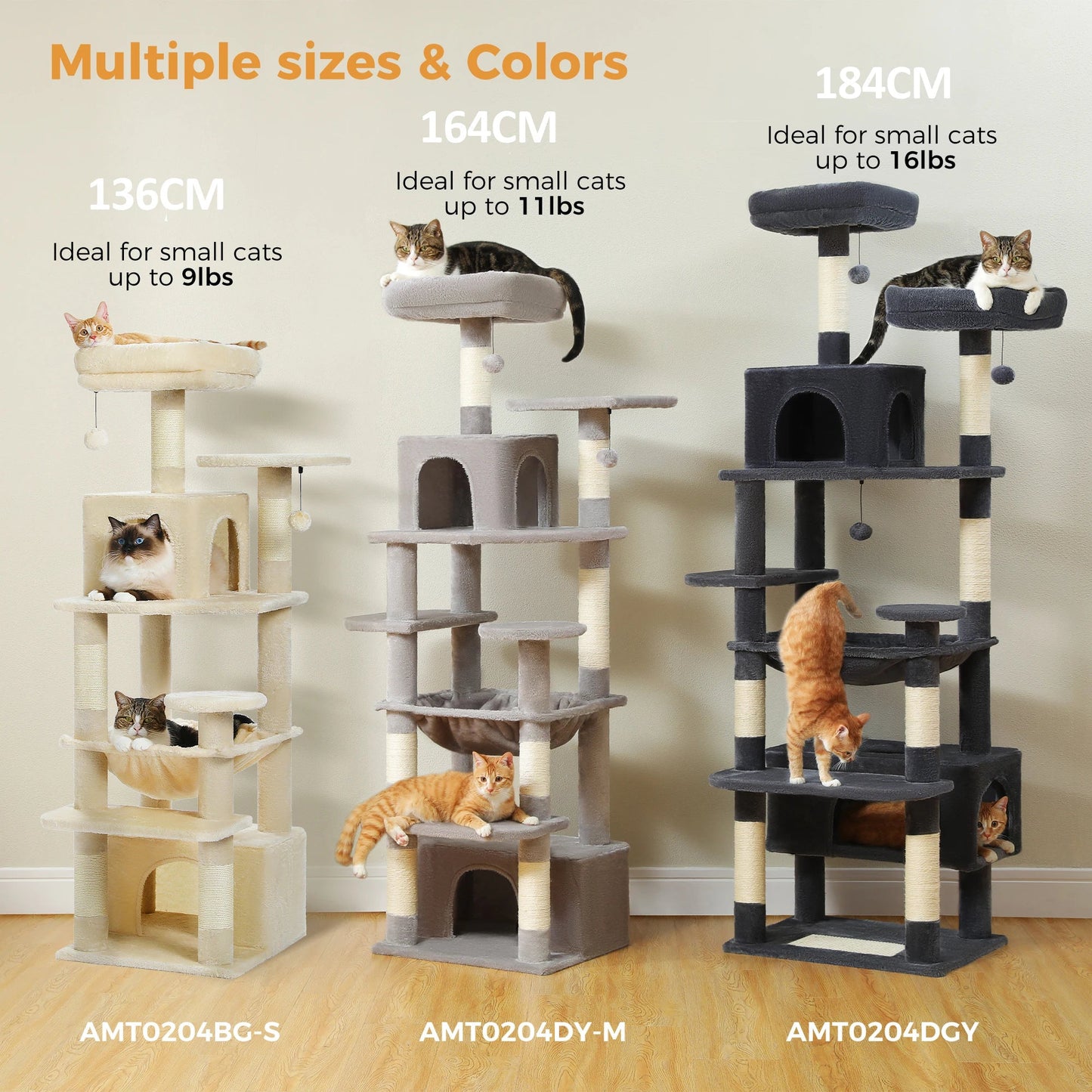 Large Cat Tree and Tower for Indoor Cats With Sisal-Covered Scratching Posts Spacious Hammock Padded Perches and Condos Cat Toys Trendycat
