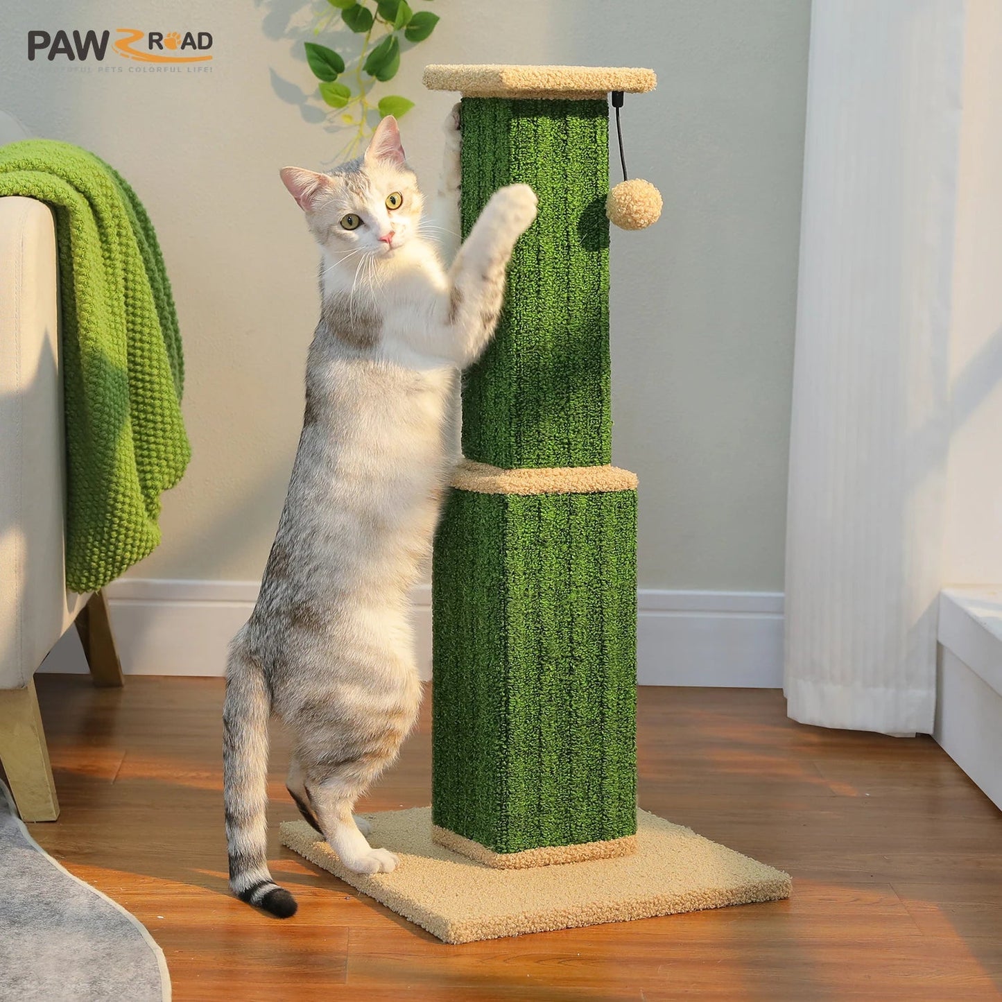 Large Cat Scratching Post for Indoor Cats Adults Ultimate Scratch Post with Woven Sisal Dangling Ball Tall Cat Scratcher Cat Toy Trendycat